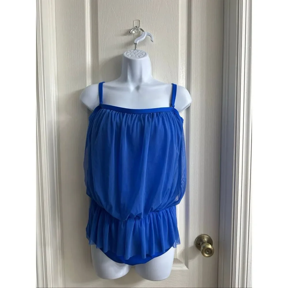 Gottex Royal Blue Mesh Overlay One Piece Swimsuit Size 14